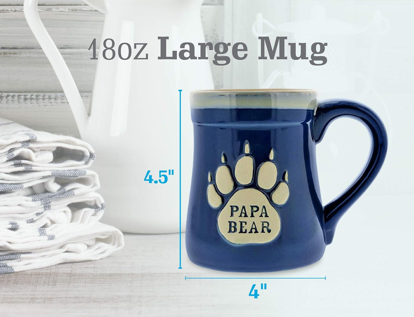 Papa Bear Coffee Mug, 18Oz - Ceramic Coffee Mug with Nobody Messes with My Cubs Quote - This Mug for Dad Makes a Great Gift - Features Cute Bear Paw Shape