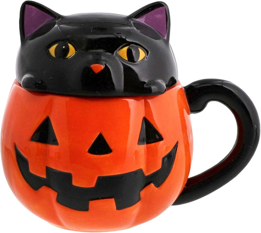 Halloween Pumpkin Mug with Cat Lid